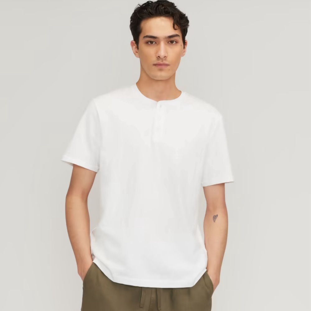 Everlane Men’s Cotton Slub Henley Short Sleeve White (Size L) - Picture 1 of 7